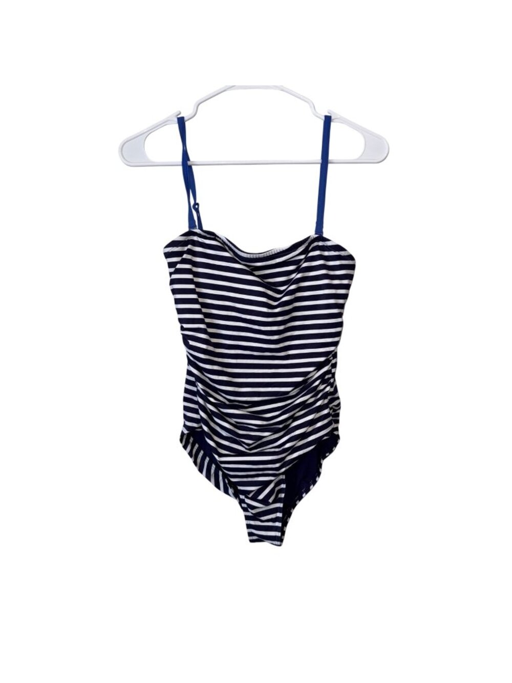 Lands End Navy & White Striped One-Piece Swimsuit Adjustable Straps Size 8